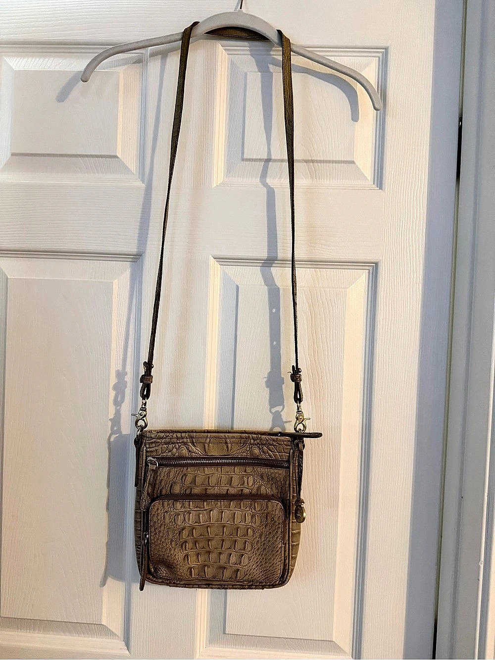 Brahmin Vida Crocodile Embossed Leather Crossbody Bag in Light Brown